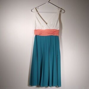 Watters Wtoo teal blue color block bridesmaid party dress 2